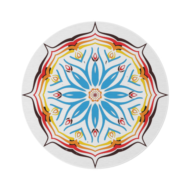 Lebendiger Mandala-Rundteppich, Boho-Wohndekor, Wohnzimmer-Akzent, Yogamatte, farbenfroher Bodenbelag, einzigartiges Geschenk für jeden Anlass