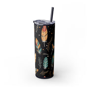 Boho Feather Skinny Tumbler | 20oz Reisebecher, umweltfreundliches Trinkgeschirr, perfekt für Geschenke, Sommerstimmung, Outdoor-Abenteuer