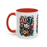 Kunst ist meine Stimme Kaffeetasse, Motivationstasse, Geschenk für Künstler, inspirierendes Trinkgeschirr, bunte Kunstliebhabertasse