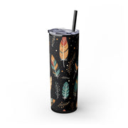 Boho Feather Skinny Tumbler | 20oz Reisebecher, umweltfreundliches Trinkgeschirr, perfekt für Geschenke, Sommerstimmung, Outdoor-Abenteuer