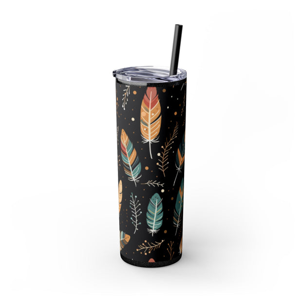 Boho Feather Skinny Tumbler | 20oz Reisebecher, umweltfreundliches Trinkgeschirr, perfekt für Geschenke, Sommerstimmung, Outdoor-Abenteuer