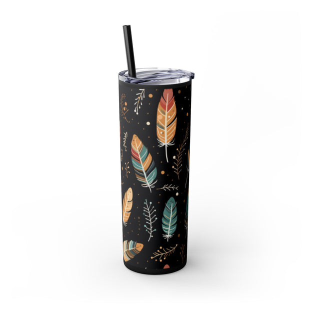 Boho Feather Skinny Tumbler | 20oz Reisebecher, umweltfreundliches Trinkgeschirr, perfekt für Geschenke, Sommerstimmung, Outdoor-Abenteuer