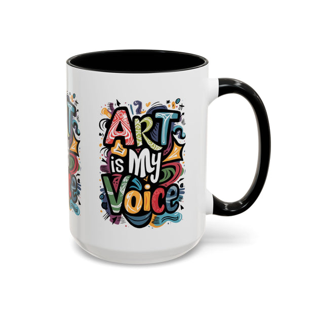 Kunst ist meine Stimme Kaffeetasse, Motivationstasse, Geschenk für Künstler, inspirierendes Trinkgeschirr, bunte Kunstliebhabertasse