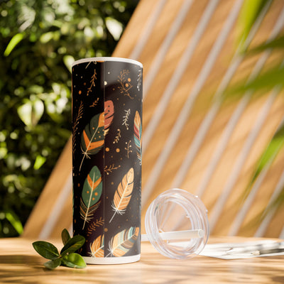 Boho Feather Skinny Tumbler | 20oz Reisebecher, umweltfreundliches Trinkgeschirr, perfekt für Geschenke, Sommerstimmung, Outdoor-Abenteuer