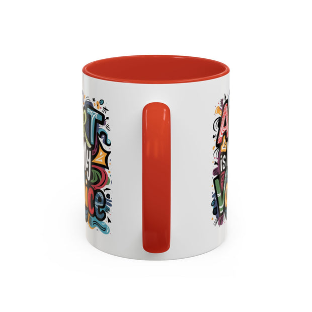 Kunst ist meine Stimme Kaffeetasse, Motivationstasse, Geschenk für Künstler, inspirierendes Trinkgeschirr, bunte Kunstliebhabertasse