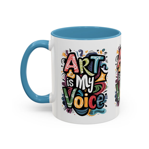 Kunst ist meine Stimme Kaffeetasse, Motivationstasse, Geschenk für Künstler, inspirierendes Trinkgeschirr, bunte Kunstliebhabertasse