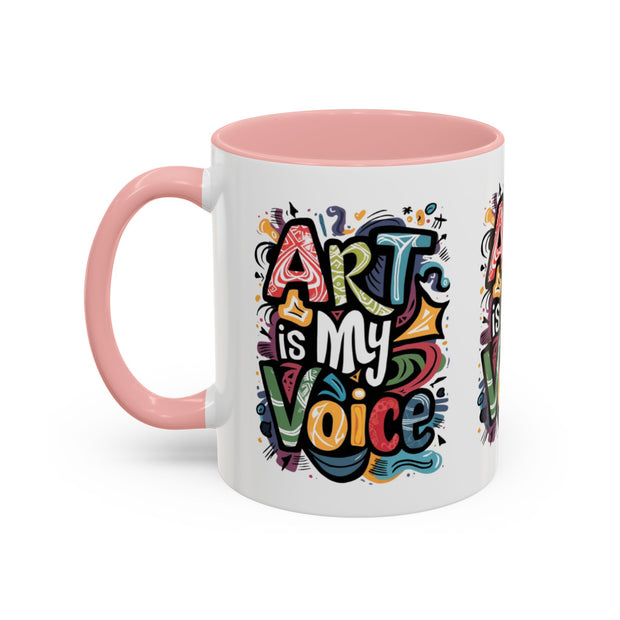 Kunst ist meine Stimme Kaffeetasse, Motivationstasse, Geschenk für Künstler, inspirierendes Trinkgeschirr, bunte Kunstliebhabertasse