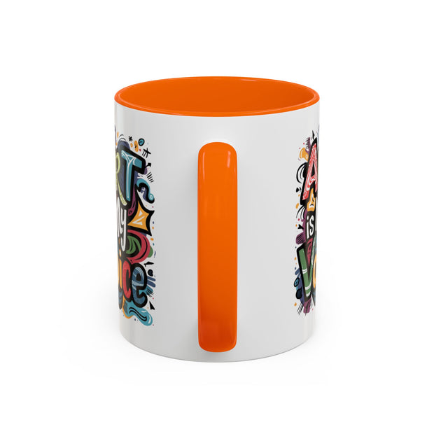 Kunst ist meine Stimme Kaffeetasse, Motivationstasse, Geschenk für Künstler, inspirierendes Trinkgeschirr, bunte Kunstliebhabertasse