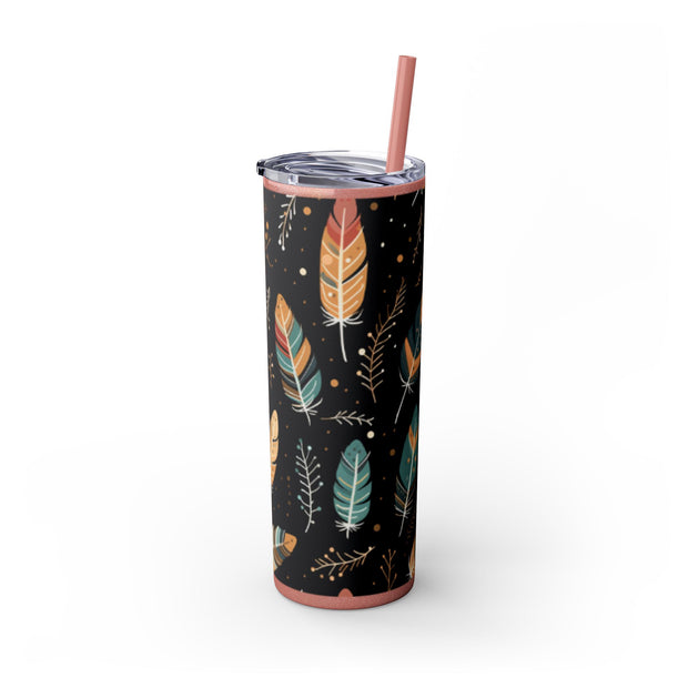 Boho Feather Skinny Tumbler | 20oz Reisebecher, umweltfreundliches Trinkgeschirr, perfekt für Geschenke, Sommerstimmung, Outdoor-Abenteuer