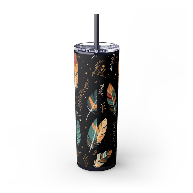 Boho Feather Skinny Tumbler | 20oz Reisebecher, umweltfreundliches Trinkgeschirr, perfekt für Geschenke, Sommerstimmung, Outdoor-Abenteuer
