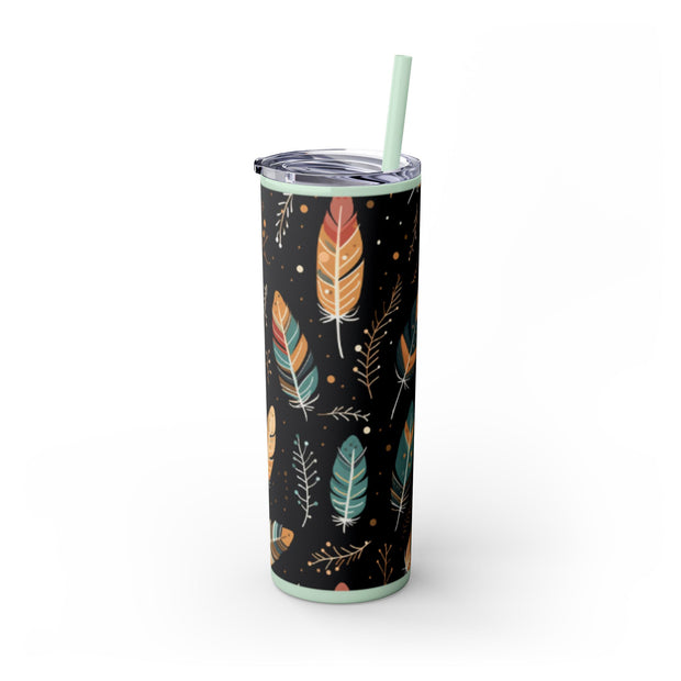 Boho Feather Skinny Tumbler | 20oz Reisebecher, umweltfreundliches Trinkgeschirr, perfekt für Geschenke, Sommerstimmung, Outdoor-Abenteuer