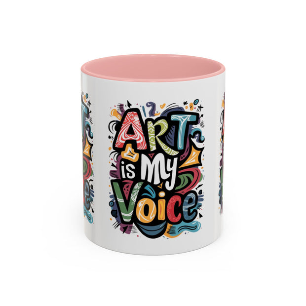 Kunst ist meine Stimme Kaffeetasse, Motivationstasse, Geschenk für Künstler, inspirierendes Trinkgeschirr, bunte Kunstliebhabertasse