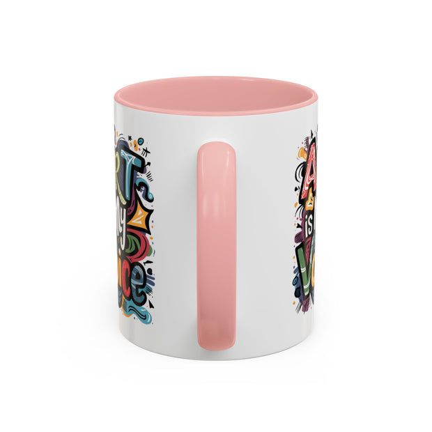 Kunst ist meine Stimme Kaffeetasse, Motivationstasse, Geschenk für Künstler, inspirierendes Trinkgeschirr, bunte Kunstliebhabertasse