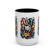 Kunst ist meine Stimme Kaffeetasse, Motivationstasse, Geschenk für Künstler, inspirierendes Trinkgeschirr, bunte Kunstliebhabertasse