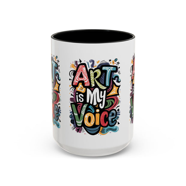 Kunst ist meine Stimme Kaffeetasse, Motivationstasse, Geschenk für Künstler, inspirierendes Trinkgeschirr, bunte Kunstliebhabertasse