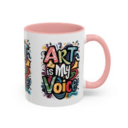 Kunst ist meine Stimme Kaffeetasse, Motivationstasse, Geschenk für Künstler, inspirierendes Trinkgeschirr, bunte Kunstliebhabertasse