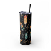 Boho Feather Skinny Tumbler | 20oz Reisebecher, umweltfreundliches Trinkgeschirr, perfekt für Geschenke, Sommerstimmung, Outdoor-Abenteuer