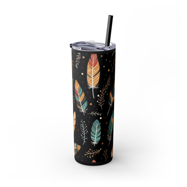 Boho Feather Skinny Tumbler | 20oz Reisebecher, umweltfreundliches Trinkgeschirr, perfekt für Geschenke, Sommerstimmung, Outdoor-Abenteuer