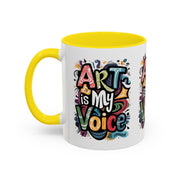 Kunst ist meine Stimme Kaffeetasse, Motivationstasse, Geschenk für Künstler, inspirierendes Trinkgeschirr, bunte Kunstliebhabertasse