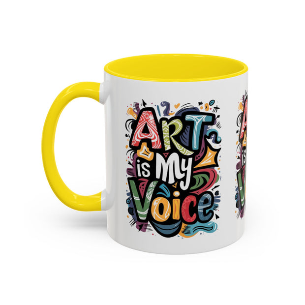 Kunst ist meine Stimme Kaffeetasse, Motivationstasse, Geschenk für Künstler, inspirierendes Trinkgeschirr, bunte Kunstliebhabertasse