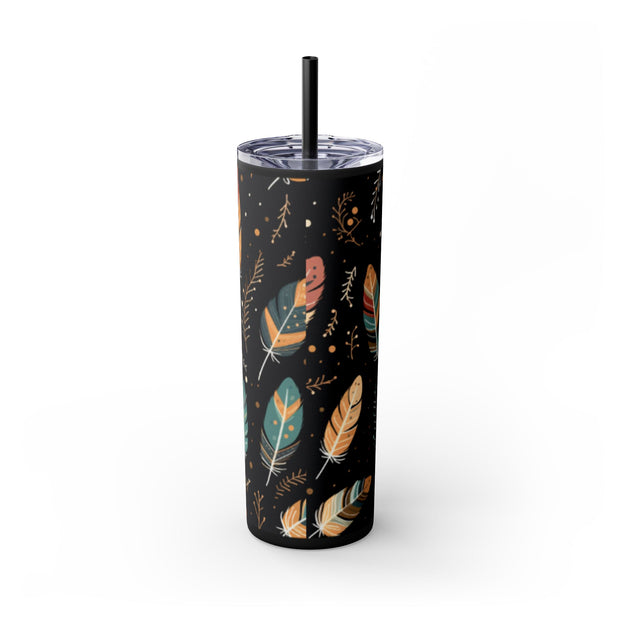 Boho Feather Skinny Tumbler | 20oz Reisebecher, umweltfreundliches Trinkgeschirr, perfekt für Geschenke, Sommerstimmung, Outdoor-Abenteuer