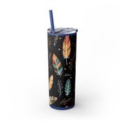 Boho Feather Skinny Tumbler | 20oz Reisebecher, umweltfreundliches Trinkgeschirr, perfekt für Geschenke, Sommerstimmung, Outdoor-Abenteuer