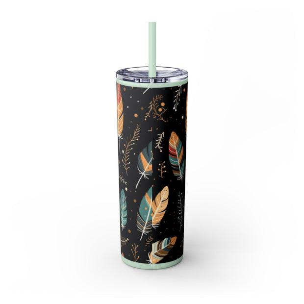 Boho Feather Skinny Tumbler | 20oz Reisebecher, umweltfreundliches Trinkgeschirr, perfekt für Geschenke, Sommerstimmung, Outdoor-Abenteuer