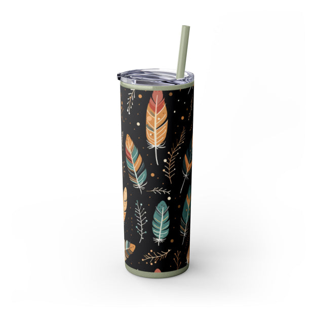 Boho Feather Skinny Tumbler | 20oz Reisebecher, umweltfreundliches Trinkgeschirr, perfekt für Geschenke, Sommerstimmung, Outdoor-Abenteuer