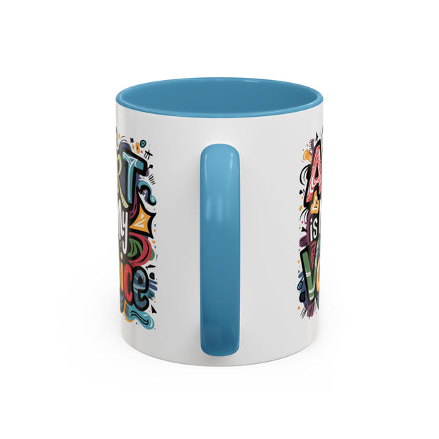 Kunst ist meine Stimme Kaffeetasse, Motivationstasse, Geschenk für Künstler, inspirierendes Trinkgeschirr, bunte Kunstliebhabertasse