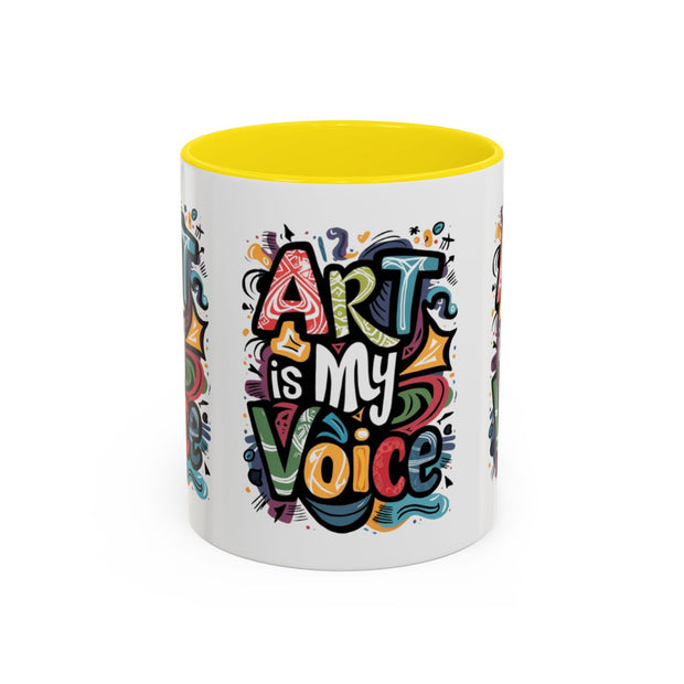 Kunst ist meine Stimme Kaffeetasse, Motivationstasse, Geschenk für Künstler, inspirierendes Trinkgeschirr, bunte Kunstliebhabertasse