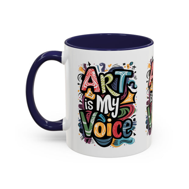 Kunst ist meine Stimme Kaffeetasse, Motivationstasse, Geschenk für Künstler, inspirierendes Trinkgeschirr, bunte Kunstliebhabertasse