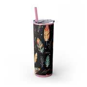 Boho Feather Skinny Tumbler | 20oz Reisebecher, umweltfreundliches Trinkgeschirr, perfekt für Geschenke, Sommerstimmung, Outdoor-Abenteuer