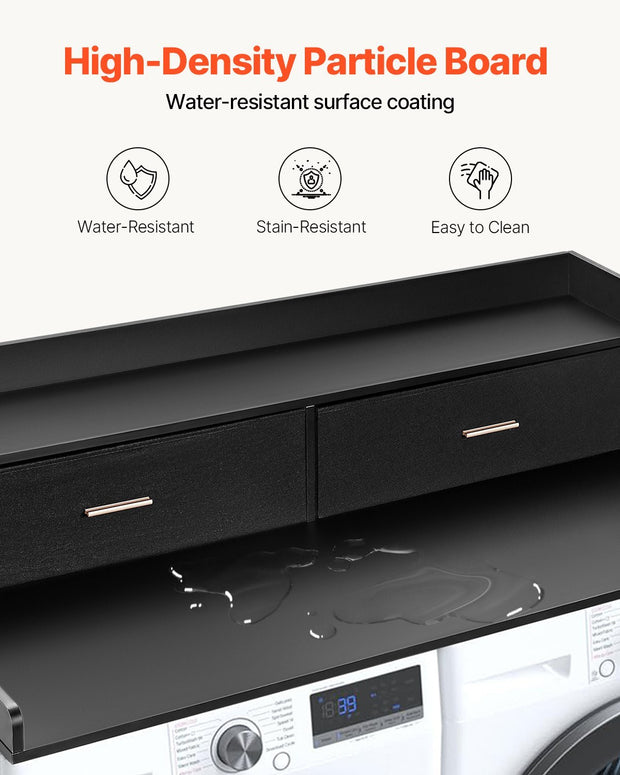 Waschtrockner-Arbeitsplatte, 27,5 Tiefe x 54 Breite, Waschtrockner-Holzplatte für die Organisation der Waschküche mit 2 Schubladenregalen 