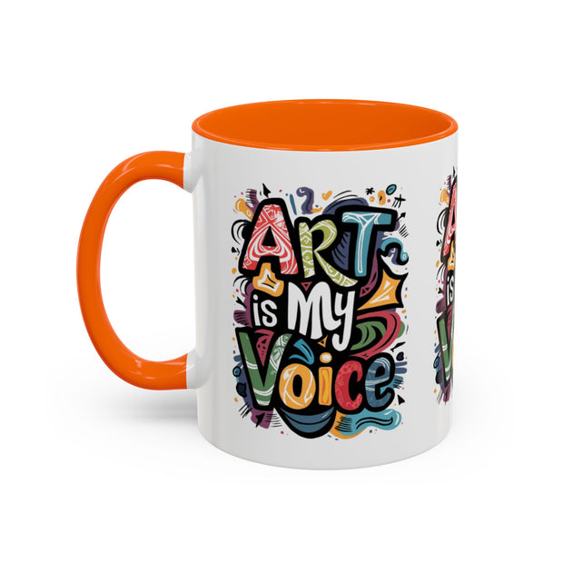 Kunst ist meine Stimme Kaffeetasse, Motivationstasse, Geschenk für Künstler, inspirierendes Trinkgeschirr, bunte Kunstliebhabertasse