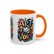 Kunst ist meine Stimme Kaffeetasse, Motivationstasse, Geschenk für Künstler, inspirierendes Trinkgeschirr, bunte Kunstliebhabertasse