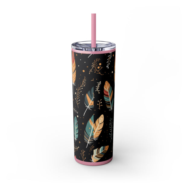 Boho Feather Skinny Tumbler | 20oz Reisebecher, umweltfreundliches Trinkgeschirr, perfekt für Geschenke, Sommerstimmung, Outdoor-Abenteuer