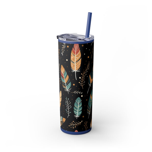 Boho Feather Skinny Tumbler | 20oz Reisebecher, umweltfreundliches Trinkgeschirr, perfekt für Geschenke, Sommerstimmung, Outdoor-Abenteuer