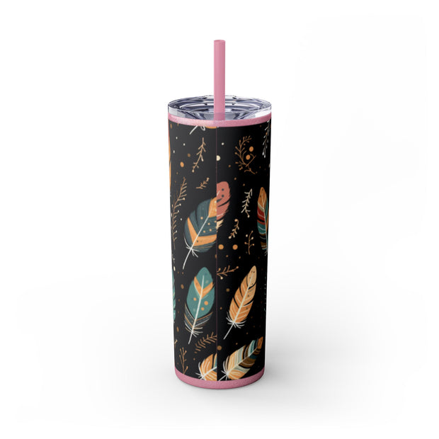Boho Feather Skinny Tumbler | 20oz Reisebecher, umweltfreundliches Trinkgeschirr, perfekt für Geschenke, Sommerstimmung, Outdoor-Abenteuer
