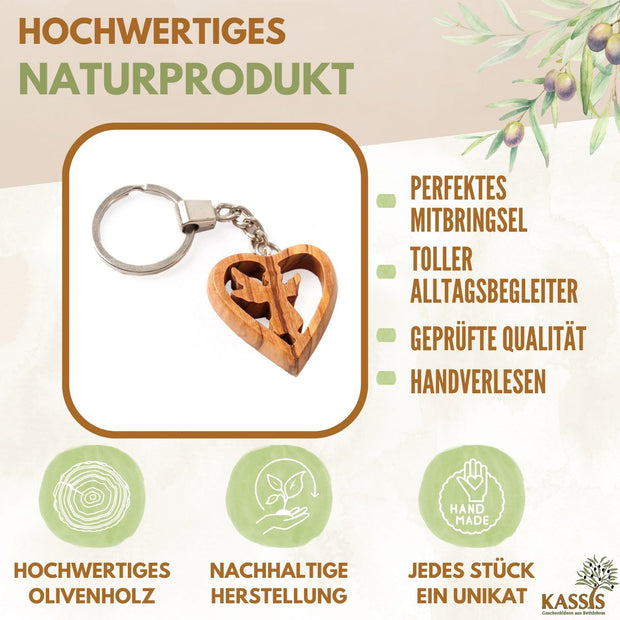 Schlüsselanhänger Schutzengel im Herz aus Olivenholz-1
