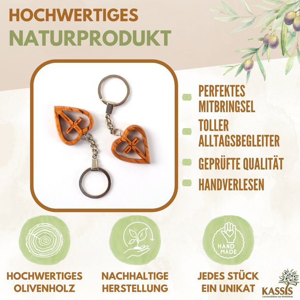 Schlüsselanhänger Kreuz im Herz aus Olivenholz-1