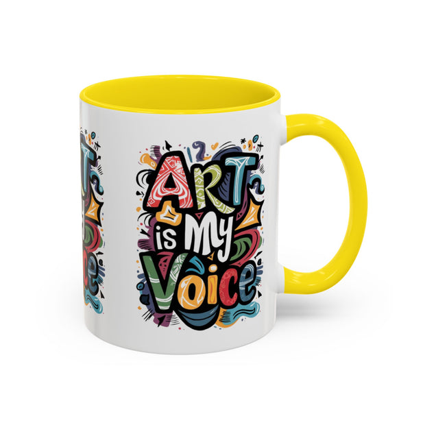 Kunst ist meine Stimme Kaffeetasse, Motivationstasse, Geschenk für Künstler, inspirierendes Trinkgeschirr, bunte Kunstliebhabertasse