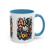 Kunst ist meine Stimme Kaffeetasse, Motivationstasse, Geschenk für Künstler, inspirierendes Trinkgeschirr, bunte Kunstliebhabertasse