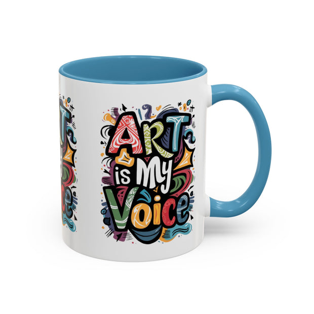 Kunst ist meine Stimme Kaffeetasse, Motivationstasse, Geschenk für Künstler, inspirierendes Trinkgeschirr, bunte Kunstliebhabertasse