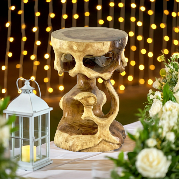 Holz Beistelltisch - Holzhocker Blumenhocker Hocker - Handgefertigt - Rund in Bonsai Style Saman-Holz - 40x30x30 cm