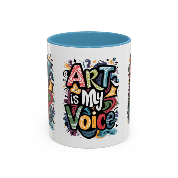 Kunst ist meine Stimme Kaffeetasse, Motivationstasse, Geschenk für Künstler, inspirierendes Trinkgeschirr, bunte Kunstliebhabertasse