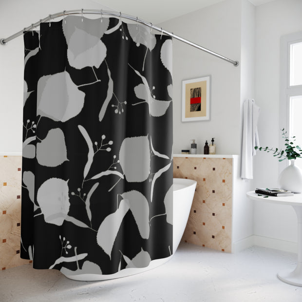 Eleganter floraler Duschvorhang, Modernes Badezimmerdekor, schwarz-weiße Blätter, Wohnaccessoires, Geschenkidee zur Wohnungserwärmung