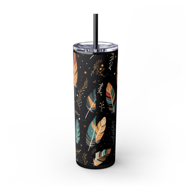 Boho Feather Skinny Tumbler | 20oz Reisebecher, umweltfreundliches Trinkgeschirr, perfekt für Geschenke, Sommerstimmung, Outdoor-Abenteuer