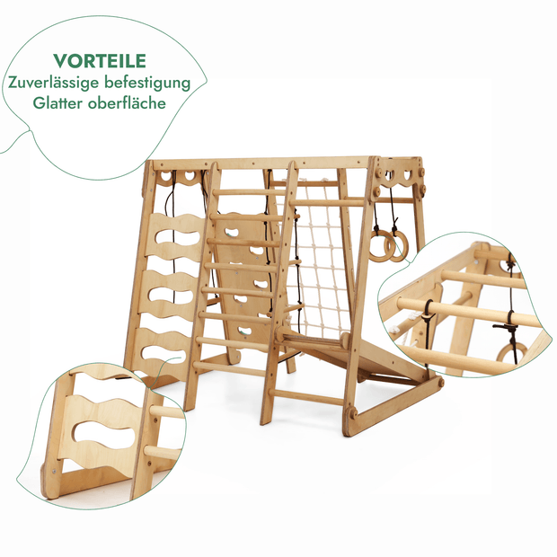 6in1 Indoor-Spielplatz aus Holz für Kinder –  Schaukel, Rutsche, Seil und Treppe
