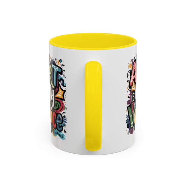 Kunst ist meine Stimme Kaffeetasse, Motivationstasse, Geschenk für Künstler, inspirierendes Trinkgeschirr, bunte Kunstliebhabertasse