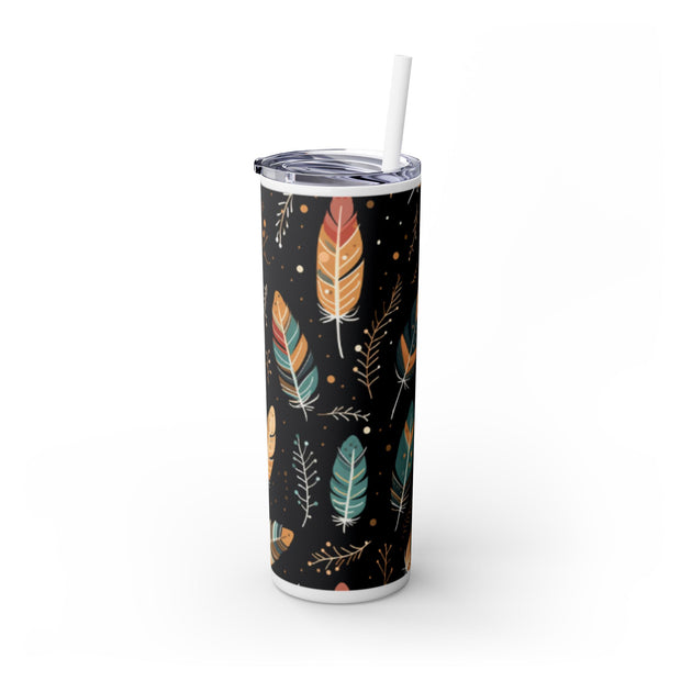 Boho Feather Skinny Tumbler | 20oz Reisebecher, umweltfreundliches Trinkgeschirr, perfekt für Geschenke, Sommerstimmung, Outdoor-Abenteuer